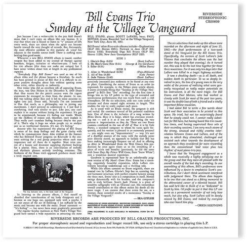 Bill Evans- Sunday At The Village Vanguard (Original Jazz Classics Series) { VINYL LP }