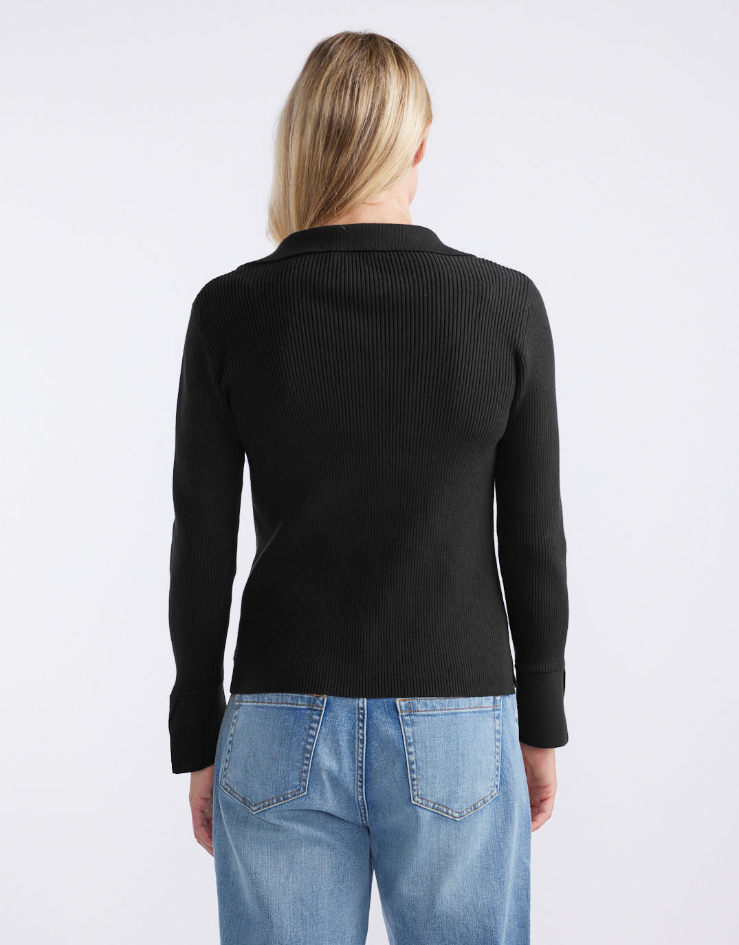 The Refined Rib Long Sleeve Top - Black