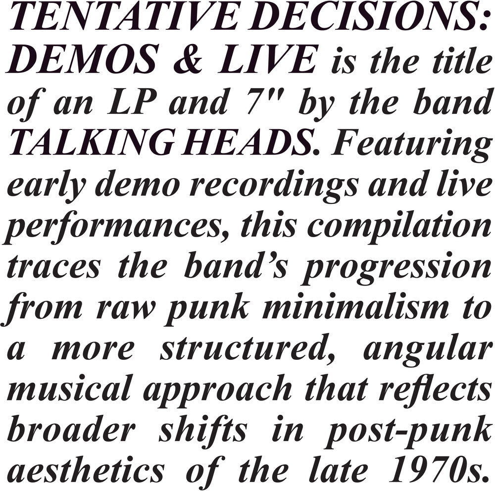 Talking Heads- Tentative Decisions: Demos & Live (Wsv) { VINYL LP }