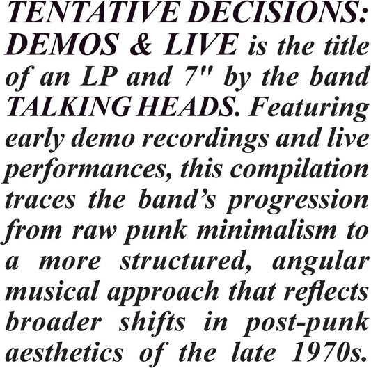 Talking Heads- Tentative Decisions: Demos & Live (Wsv) { VINYL LP }