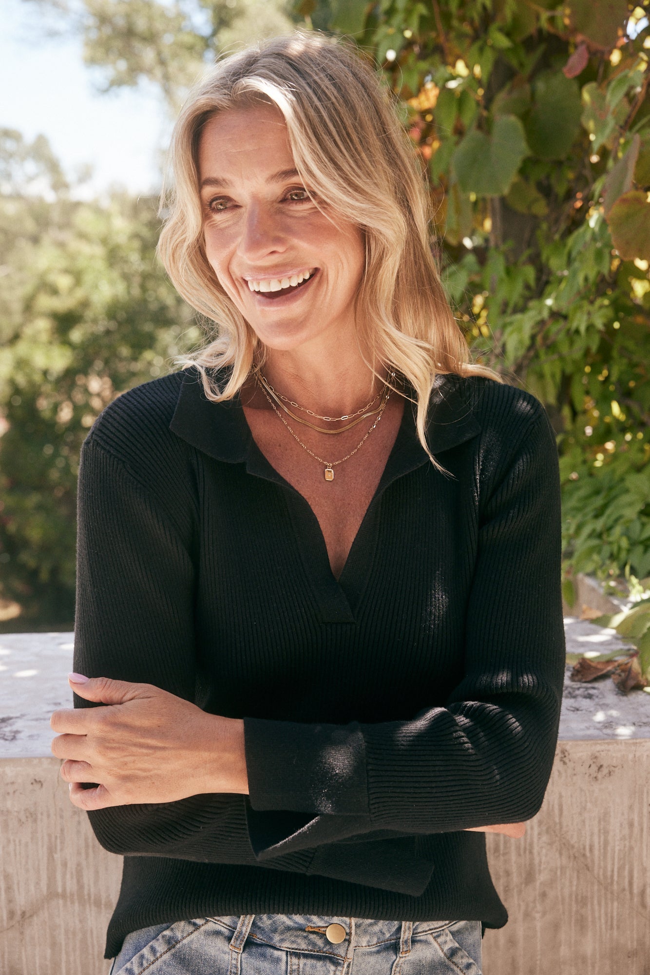 The Refined Rib Long Sleeve Top - Black