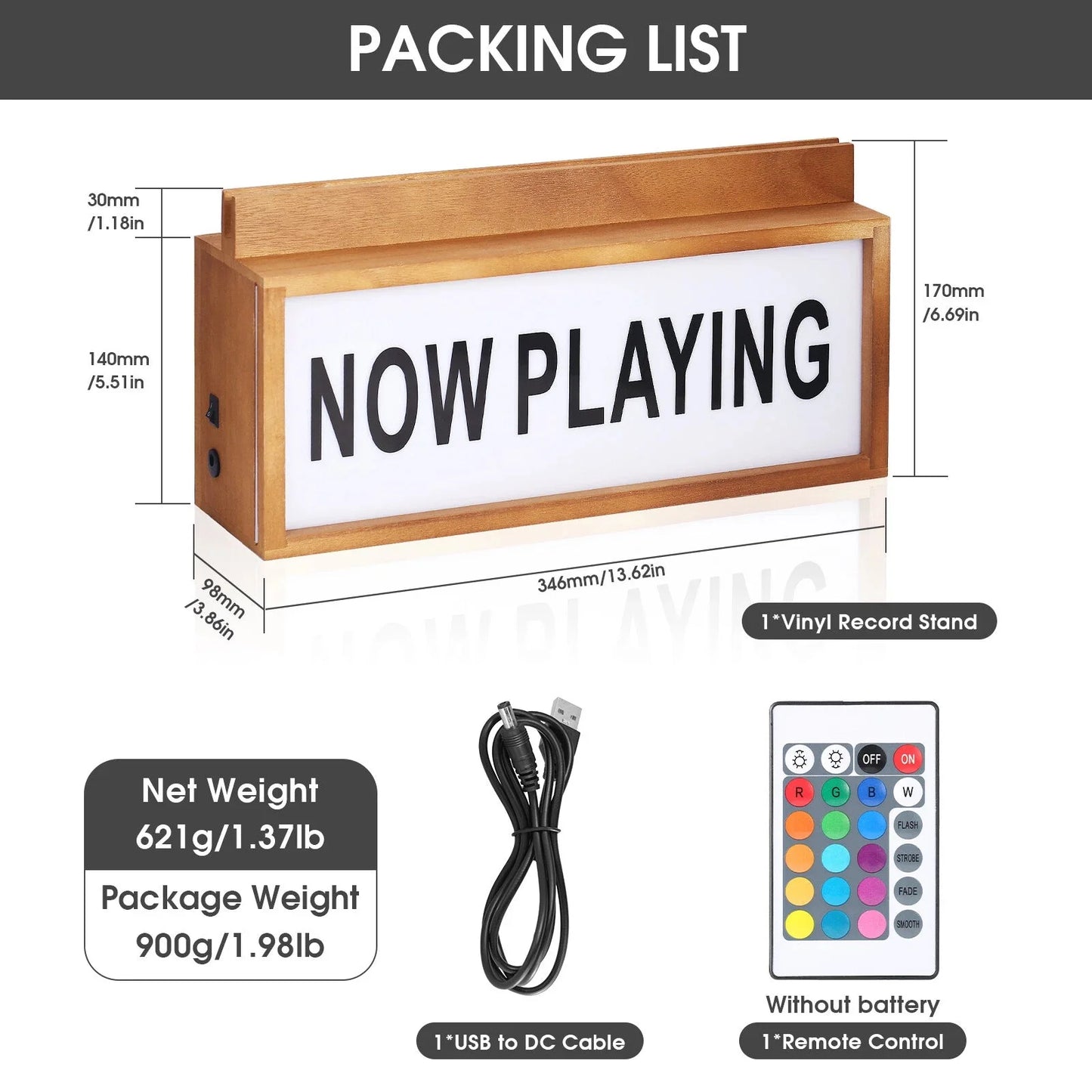 Multicolour LED Lightbox Now Playing Vinyl Record Stand