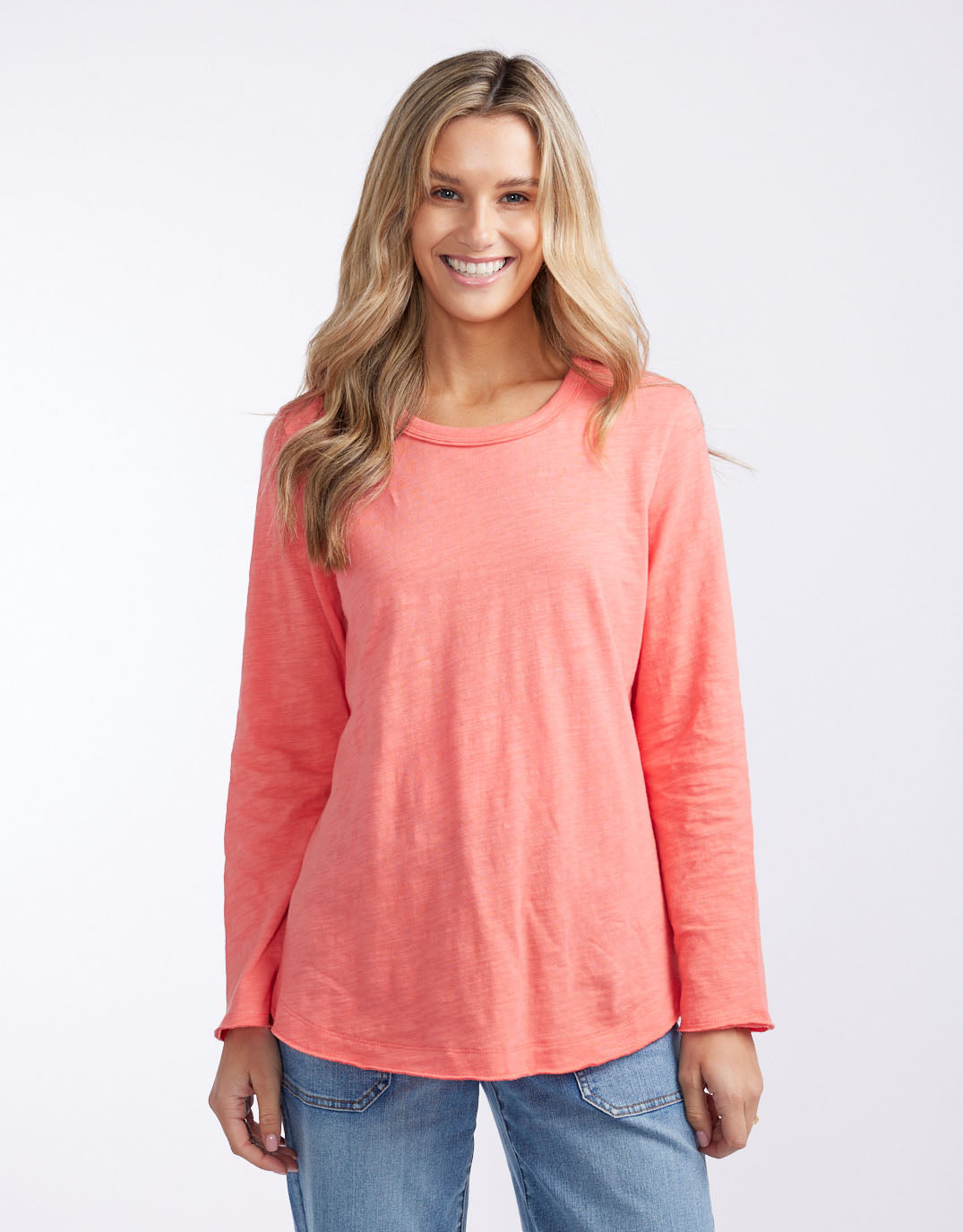 Essential Scoop Hem Long Sleeve T-Shirt - Melon