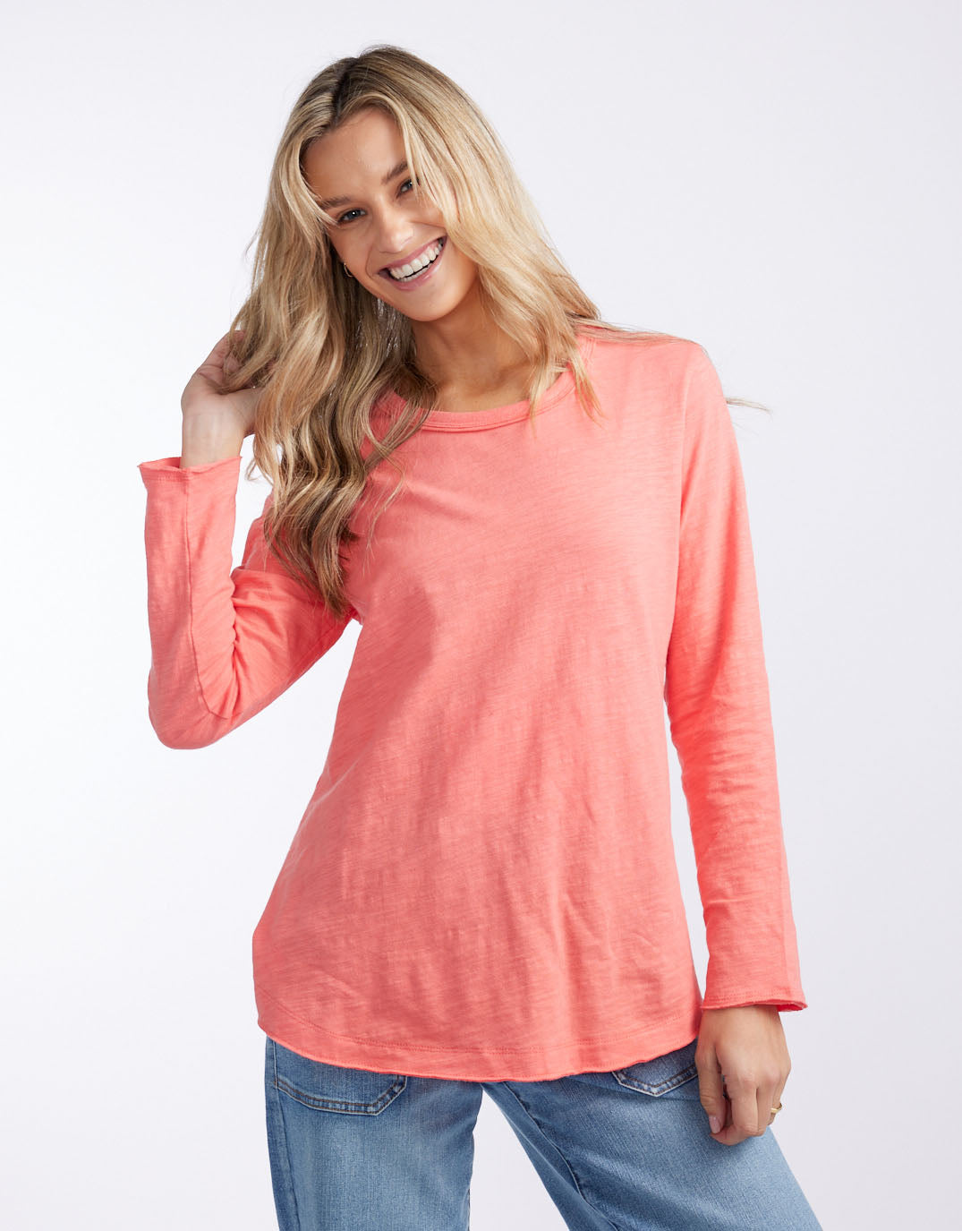 Essential Scoop Hem Long Sleeve T-Shirt - Melon