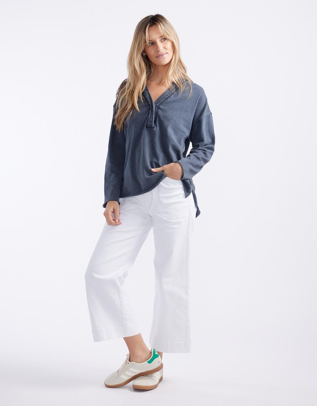 Henley Sunset Top - Washed Navy