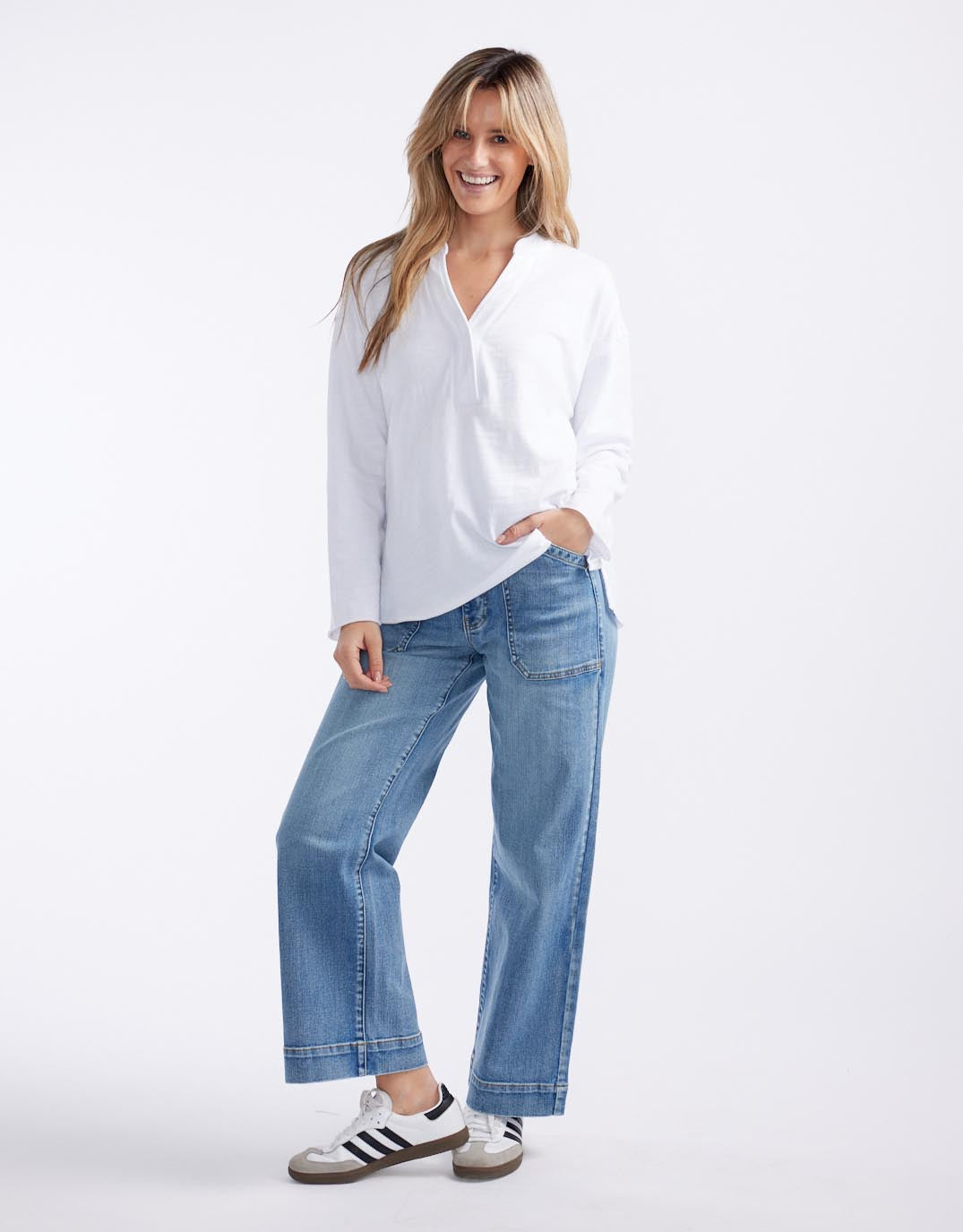 Henley Sunset Top - White