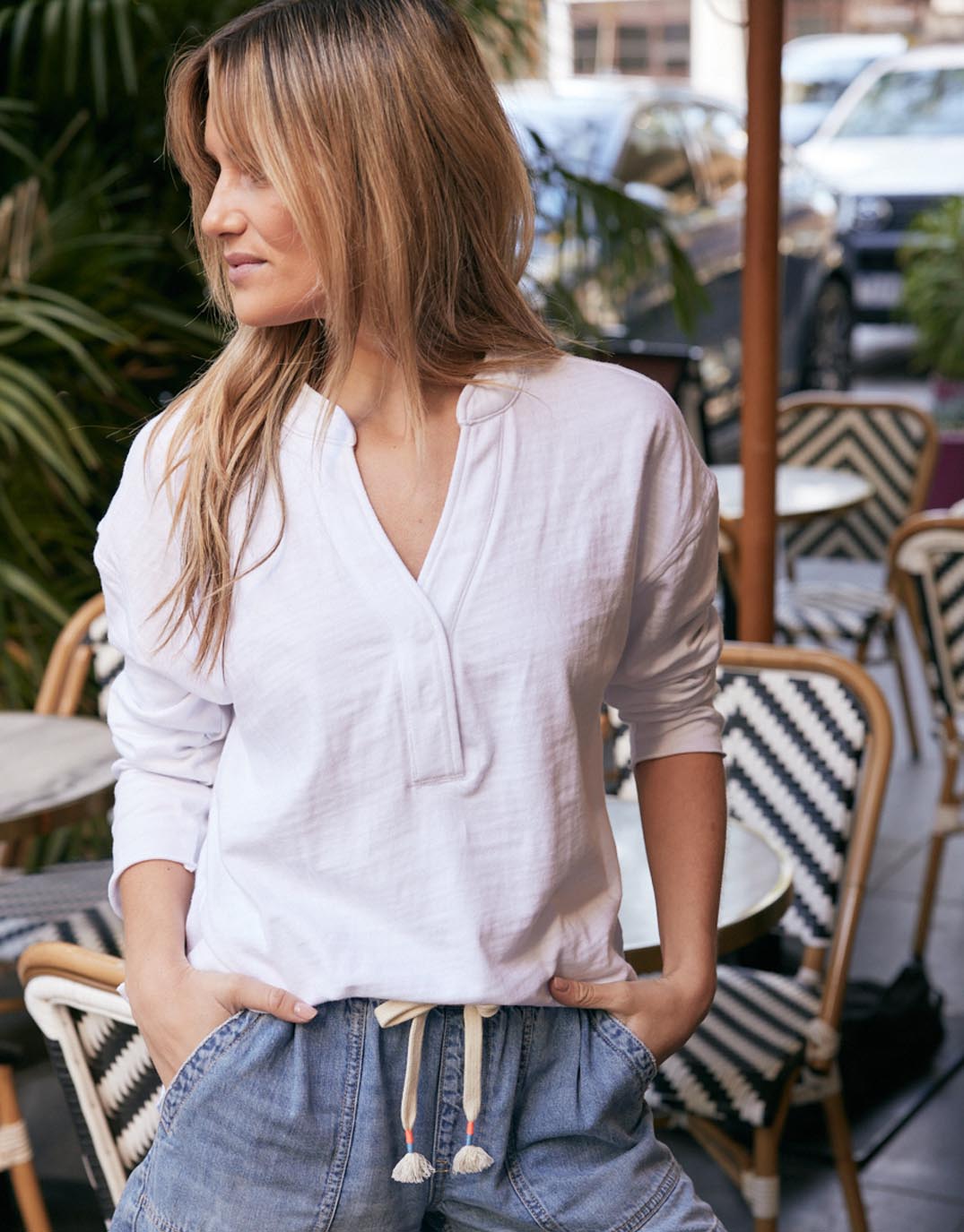 Henley Sunset Top - White