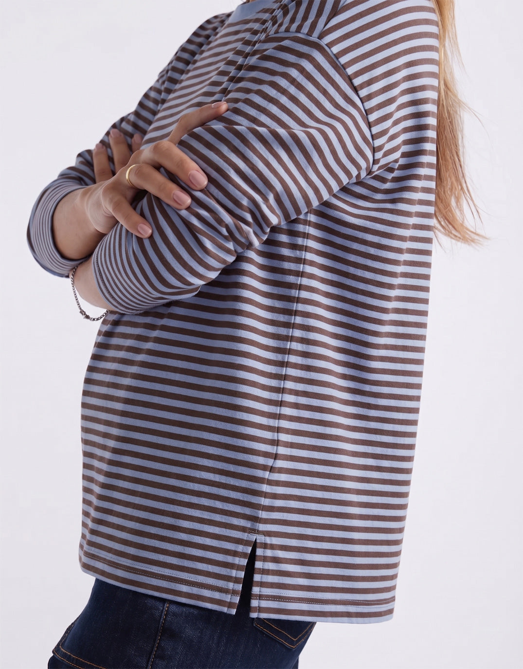 Relaxed Long Sleeve T-Shirt - Blue/Chocolate