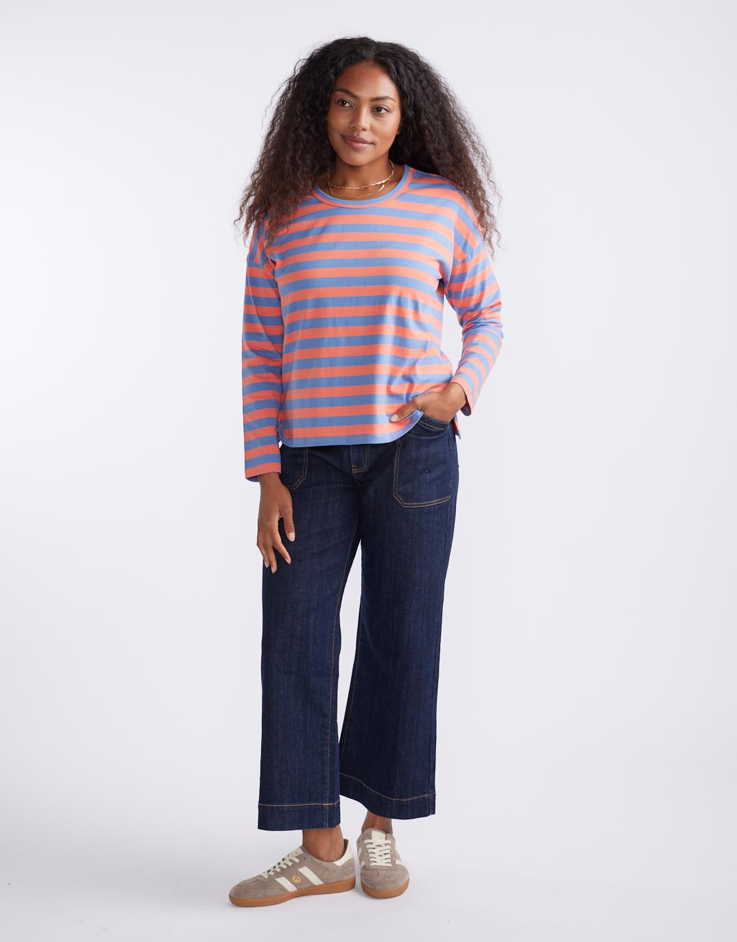 Relaxed Long Sleeve T-Shirt - Melon/Denim Stripe