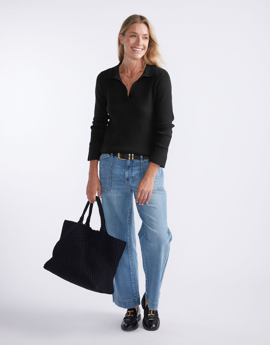 The Refined Rib Long Sleeve Top - Black