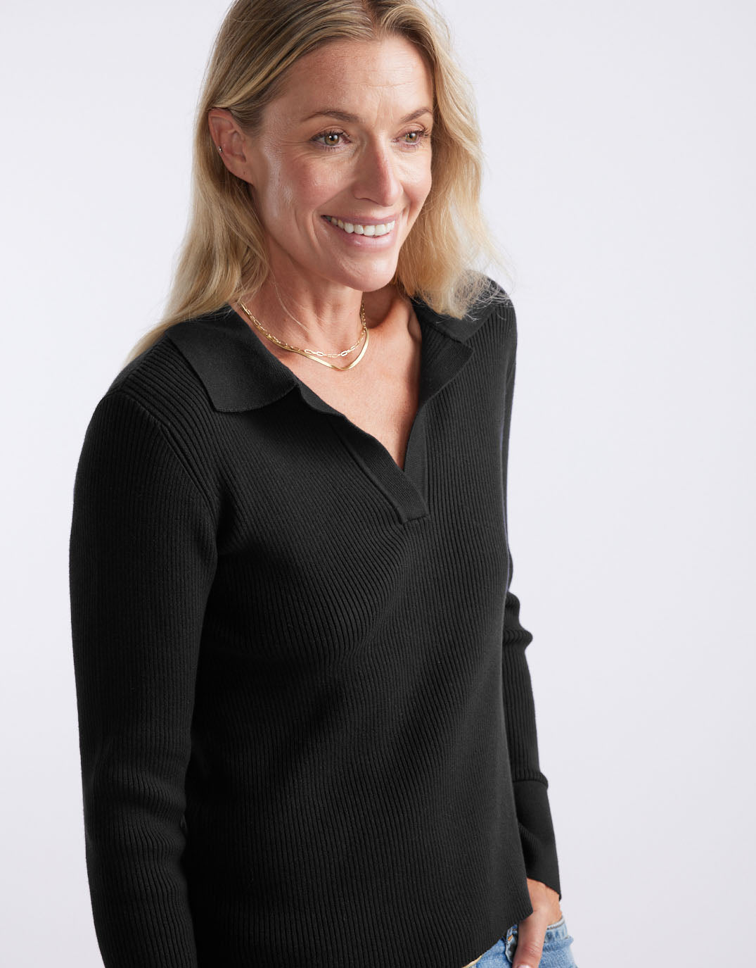 The Refined Rib Long Sleeve Top - Black