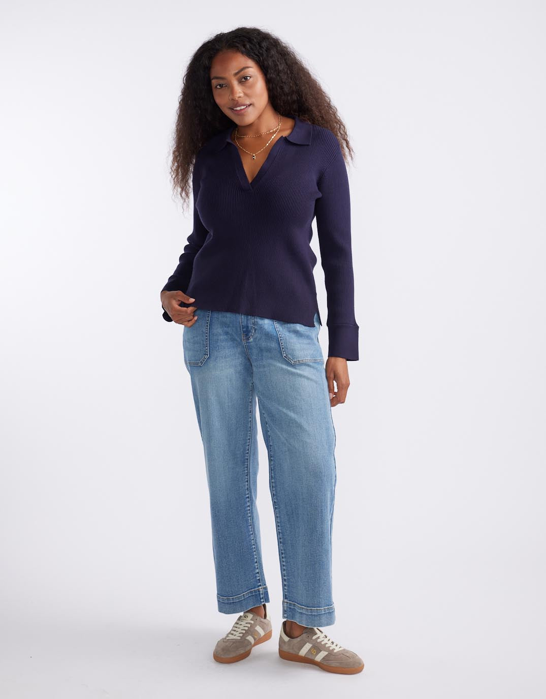 The Refined Rib Long Sleeve Top - Navy