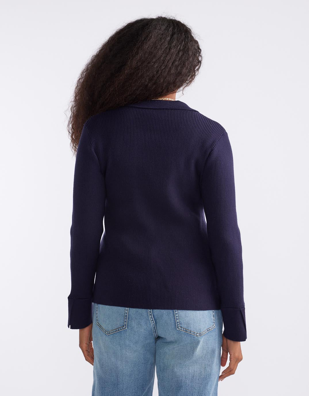 The Refined Rib Long Sleeve Top - Navy