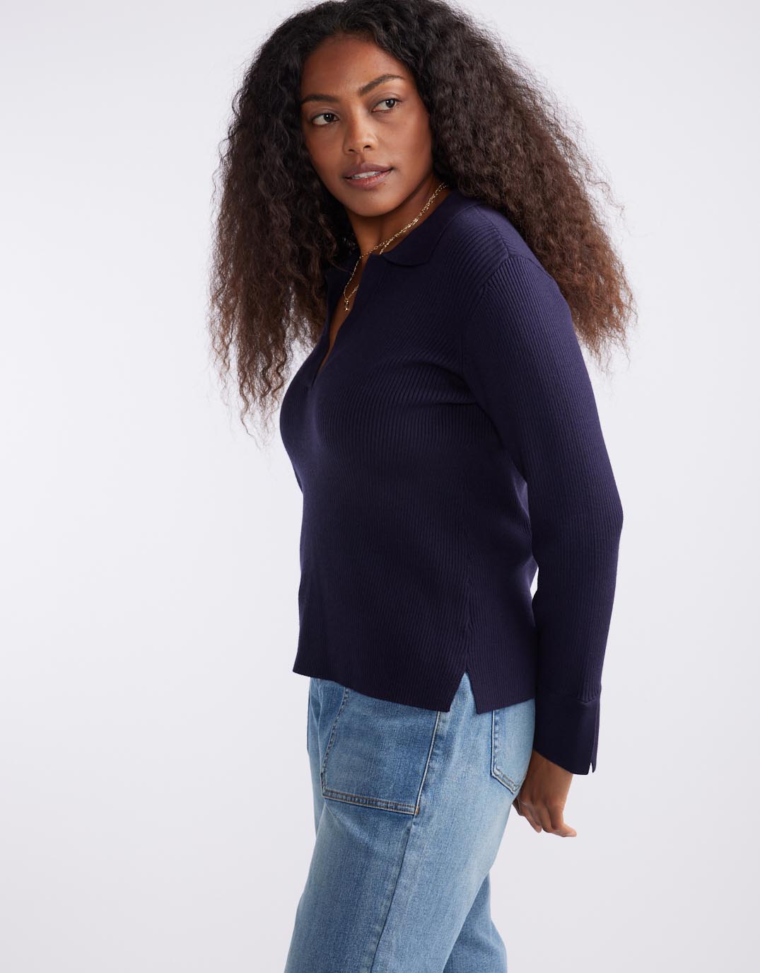 The Refined Rib Long Sleeve Top - Navy